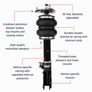 Ford Mustang Air Suspension Front Kit - Air Lift - Progressive-rate, Double-bellows, Adjustable - Silver - `15-`23 Ford Mustang Air Suspension Front Kit - Air Lift - Progressive-rate, Double-bellows, Adjustable - Silver - `15-`23